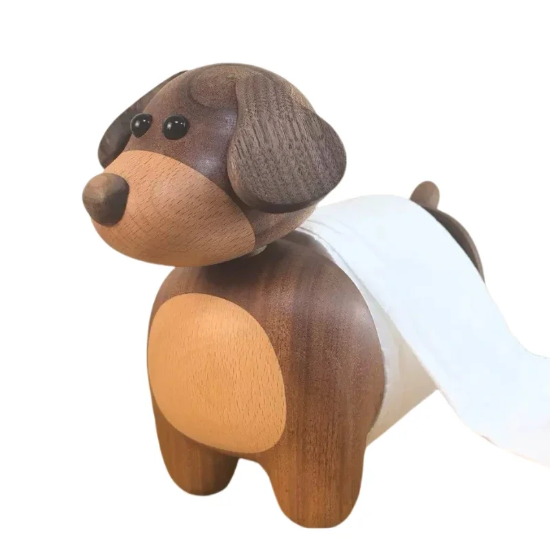 

Puppy tissue holder, log roll paper holder, solid wood home furnishing creative ornament, cute and simple vertical storage rack