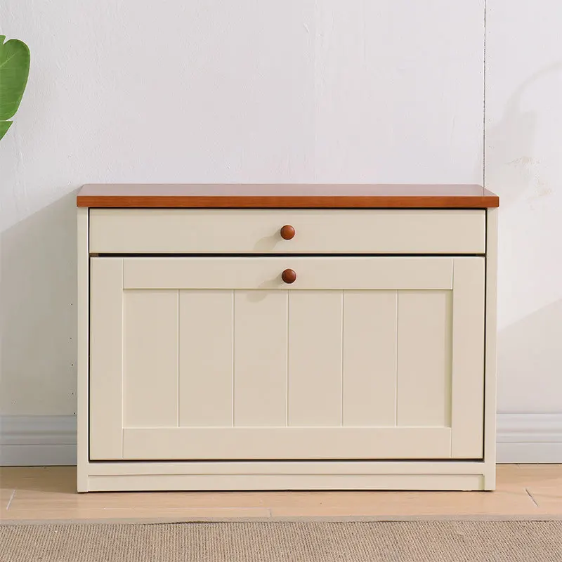 American Mediterranean solid wood shoe cabinet entry small apartment ultra-thin tipping bucket into the door porch household