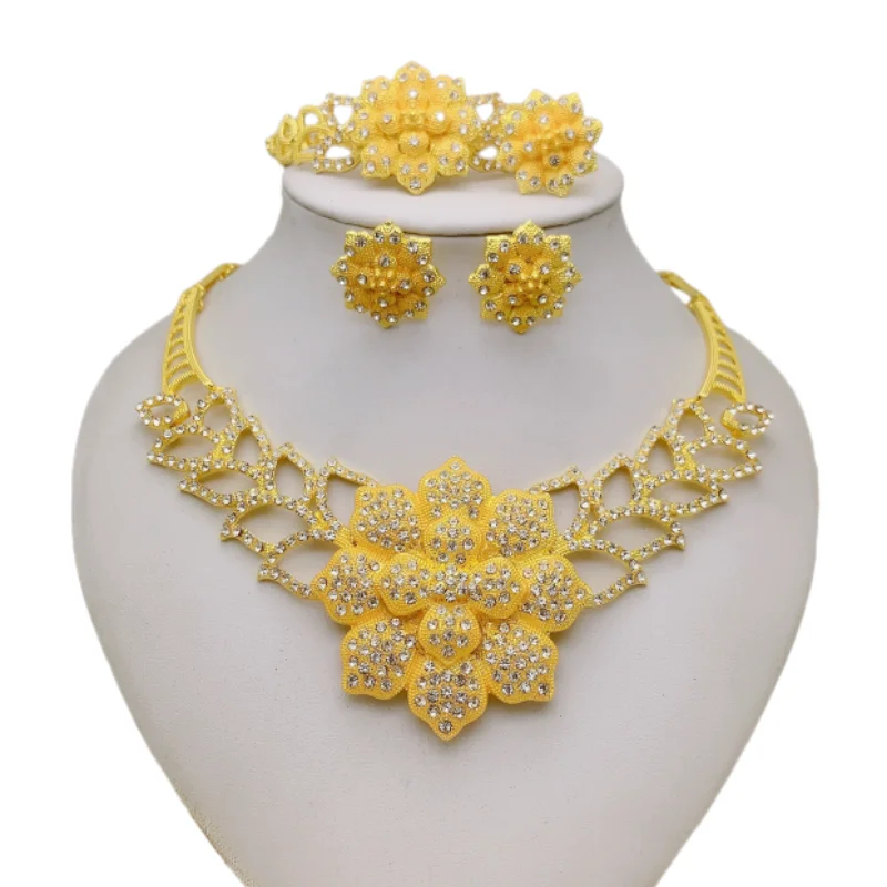 

Dubai Bridal Wedding Necklace And Earrings Set Nigerian Wedding Jewelry Set Ethiopian Gold Colour Necklace Jewellery Set Gifts