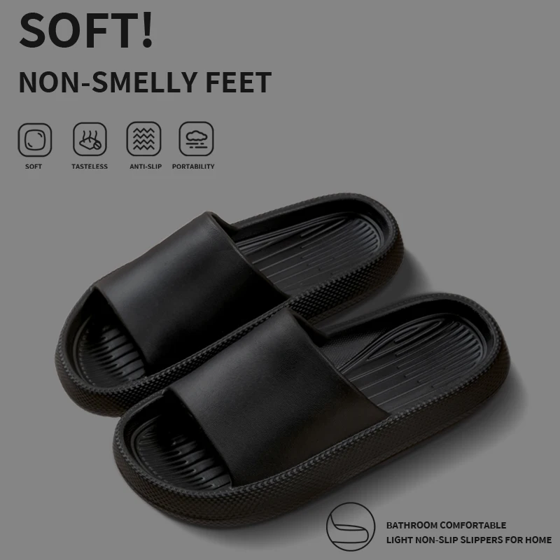 2024 Summer Slippers Men Soft Indoor Sandals Thick-soled Fashion Women Flip Flops Beach Shoes Couple Non-Slip Bathroom Slides