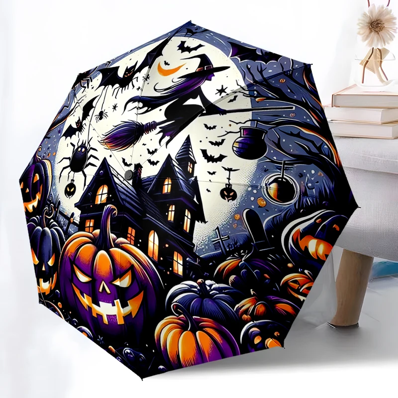 Halloween Folding Umbrella - Fashionable Auto-Open Design 8 Iron Ribs Plastic Handle Foldable Sunshade Perfect Halloween Gifts