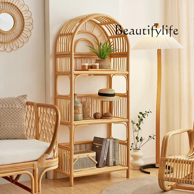 I Rattan Home Stay Scaffale per libri Sud-Est asiatico Rattan Art Floor Storage Scarpiera Scaffale di stoccaggio giapponese