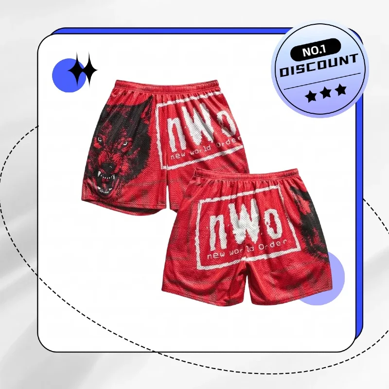 

Retro shorts women children NWO Wolfpac Wolf Shorts Royal Rumble Breathable Drying Fast Oversized Daily Beach Shorts MOTO