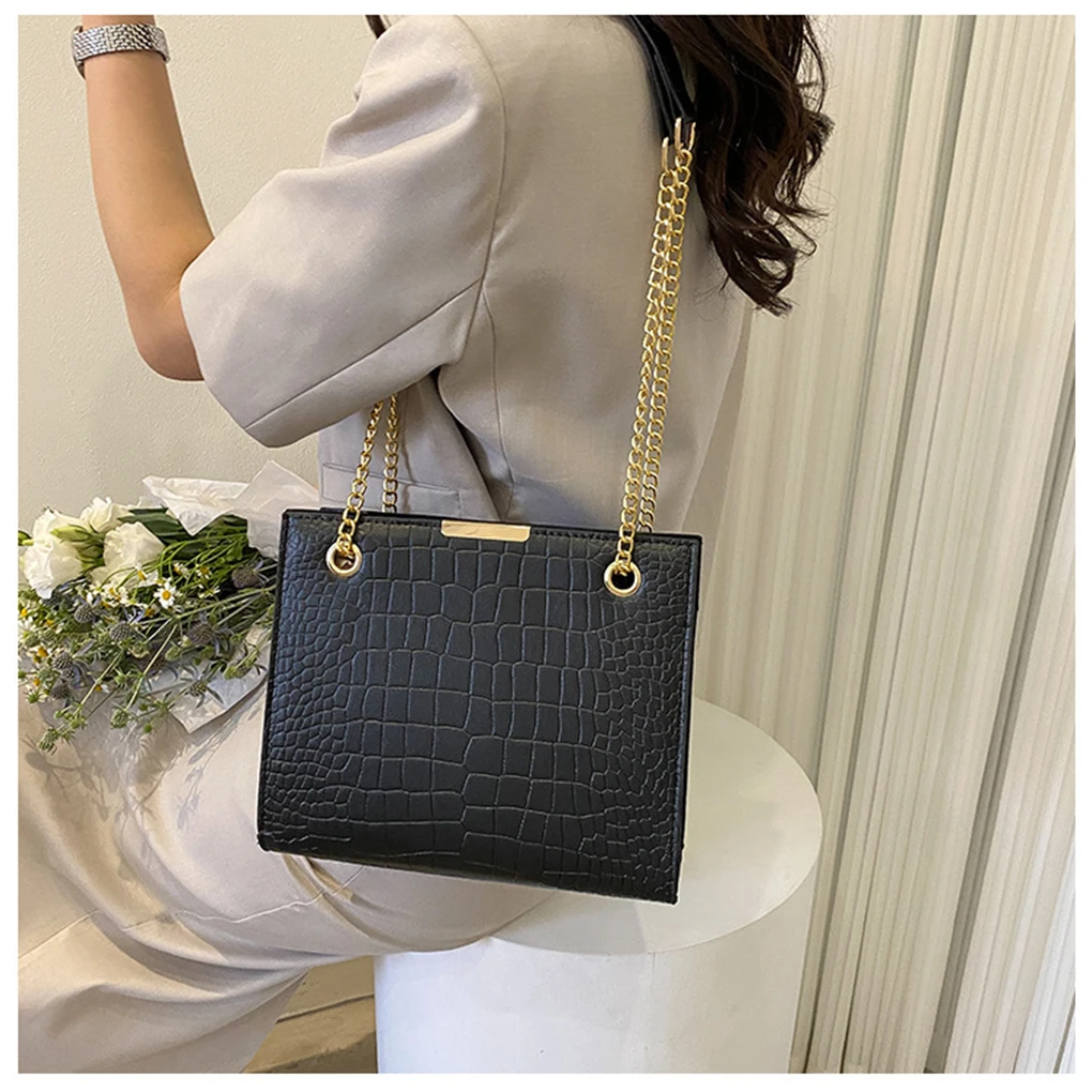 New Crocodile Pattern Square Crossbody Shoulder Bags Luxury PU Leather Female Handbags Chain Solid Color Messenger Bag