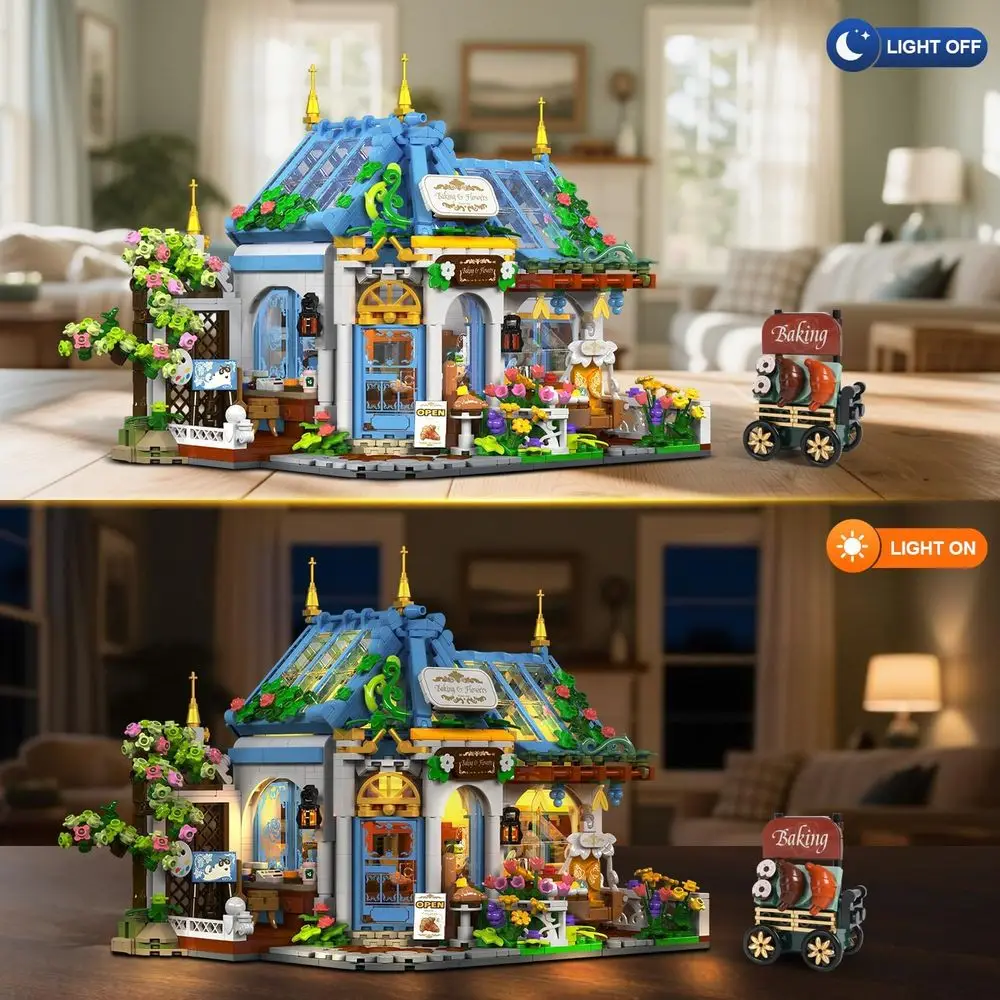 Botanical LED Coffee House Building Kit, 1520-Piece Floral Architecture Model for Home Decor and Gifts, Suitable for Ages 12+