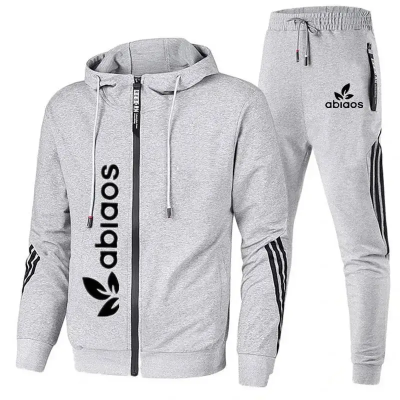 Autumn Fashion Men Clothing Casual Set Gym Fitness Jogging Sportswear Sets Men Zipper Hoodie+Pants 2 Piece Set