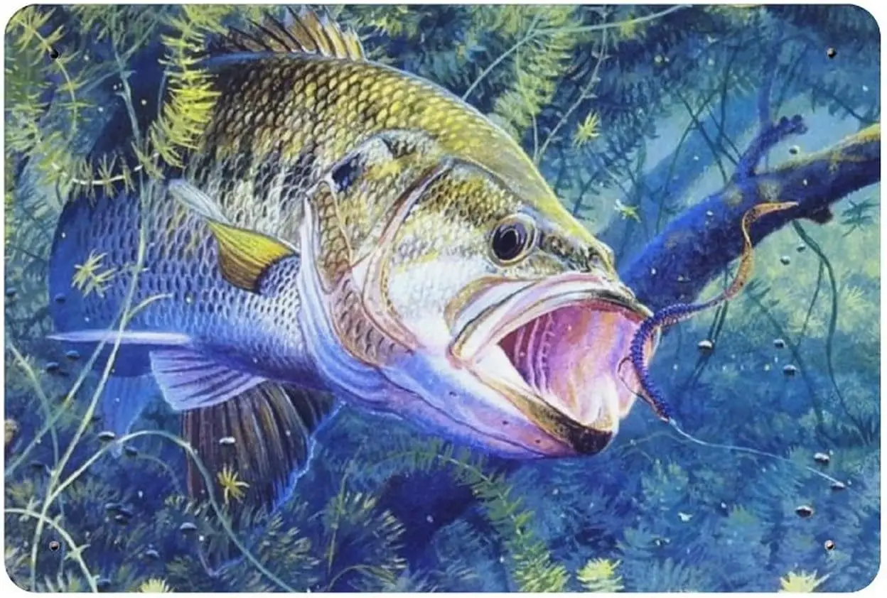 

Largemouth Bass Vintage Metal Tin Sign, Iron Hanging Plate for Kitchen Home Decor, Novelty Plaque for Coffee Restroom