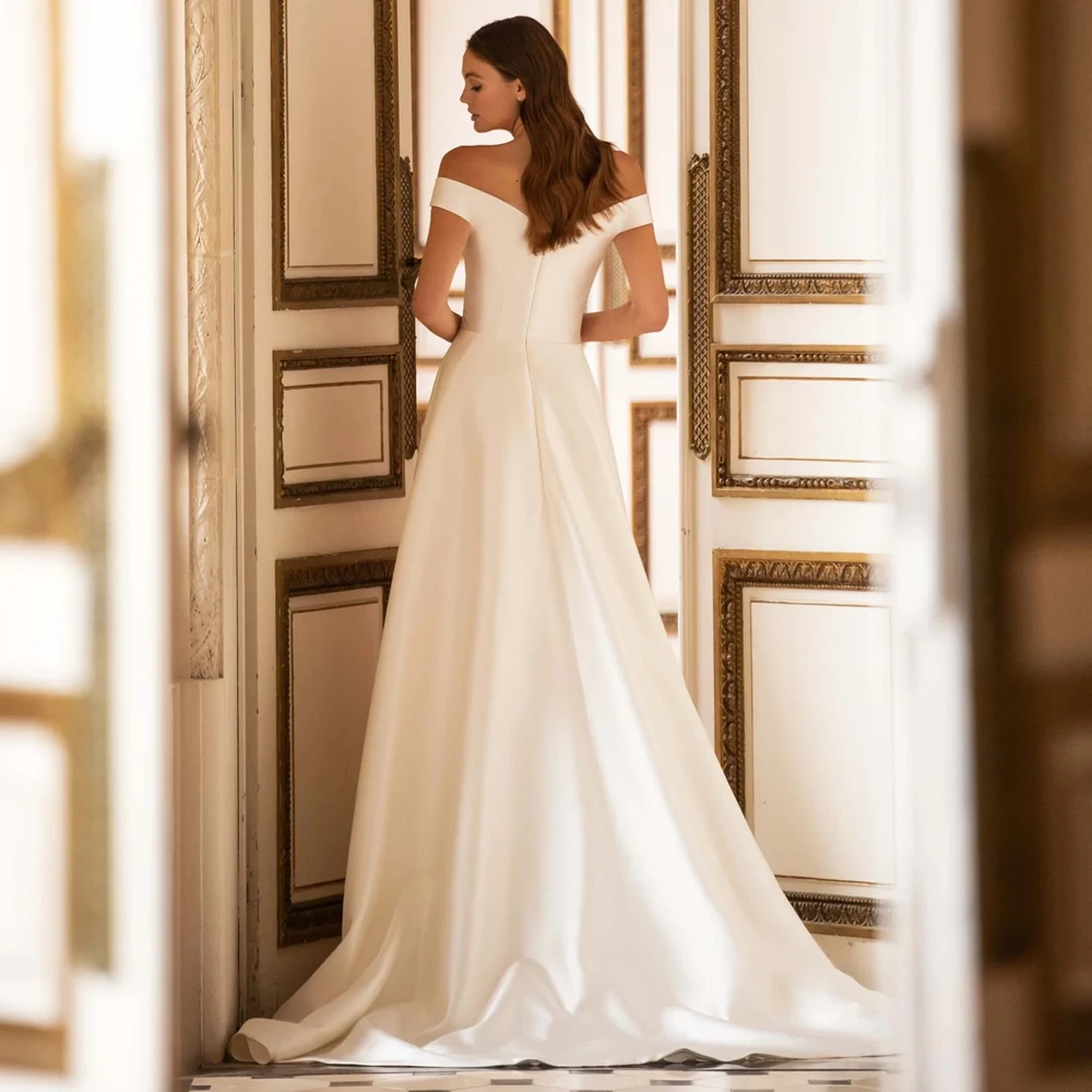 Abiti da sposa classici senza spalline con spalle scoperte scollo A cuore da sposa cresciuto lunghezza del pavimento fessura in raso una linea Vestidos De Novia