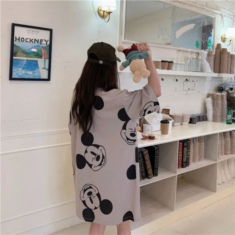 Summer Womens dresses T Shirt Cotton Quality cartoon Print T-shirt Mid-length Short Sleeve Girls Casual sexy long Female dress