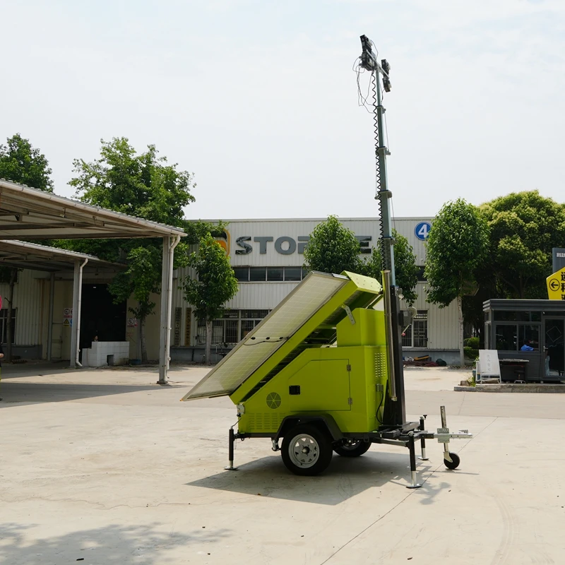 9m 7m Mobile Solar Light Tower With 4 LED Lights Zero Emission Portable Trailer Solar Lighting Tower For Mining