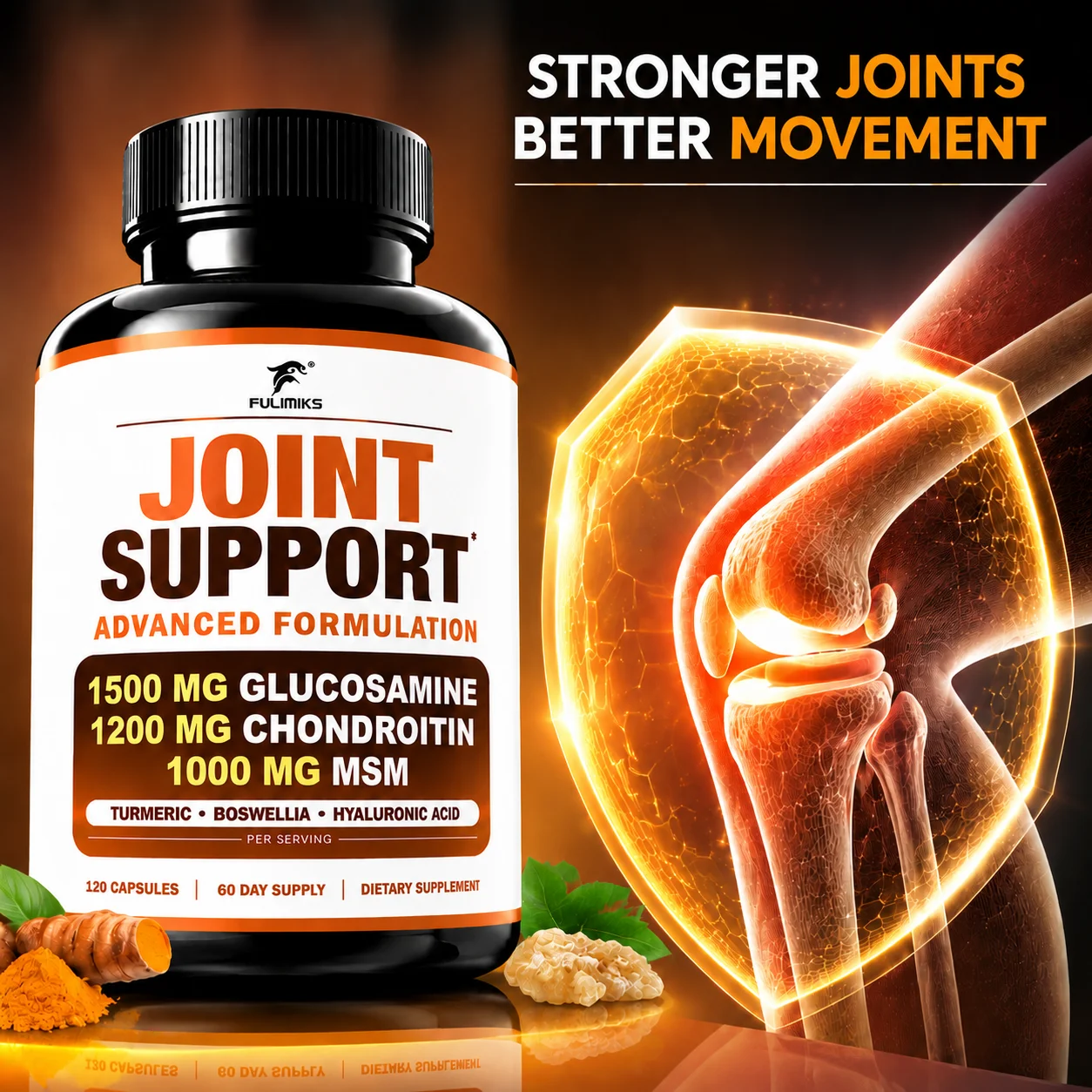 Joint Support Capsules, Glucosamine Chondroitin MSM Turmeric , for Joint Flexibility Mobility, Nourish Cartilage &  Lubrication