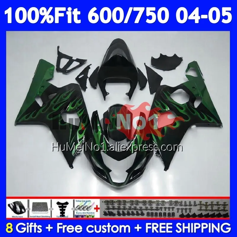 OEM Body For SUZUKI GSXR 750 600 CC Green flames K4 GSX-R600 103No.24 GSXR-750 GSXR600 GSXR750 04 05 2004 2005 Injection Fairing