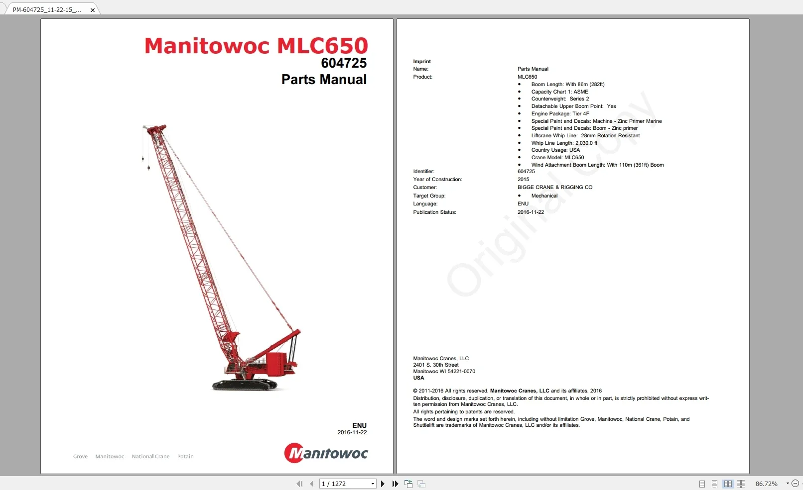 

Manitowoc Grove Cranes Все модели Обновленный 2021 [12.2020] Каталог запасных частей PDF DVD