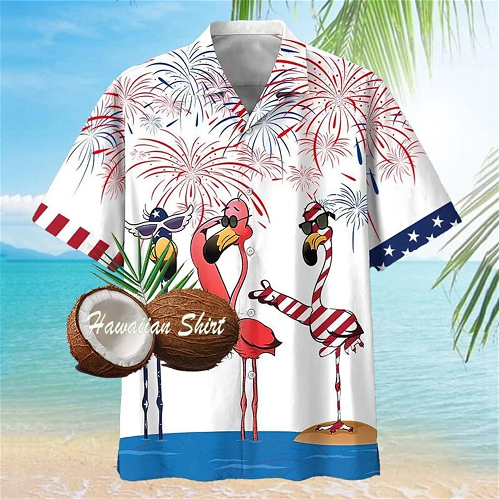 Hawaiian Short Sleeve Shirt Men's Use Tropical Flamingo Print Lafitte Chiffon Shirt Loose Social Shirt Oversized T-shirt Men's C