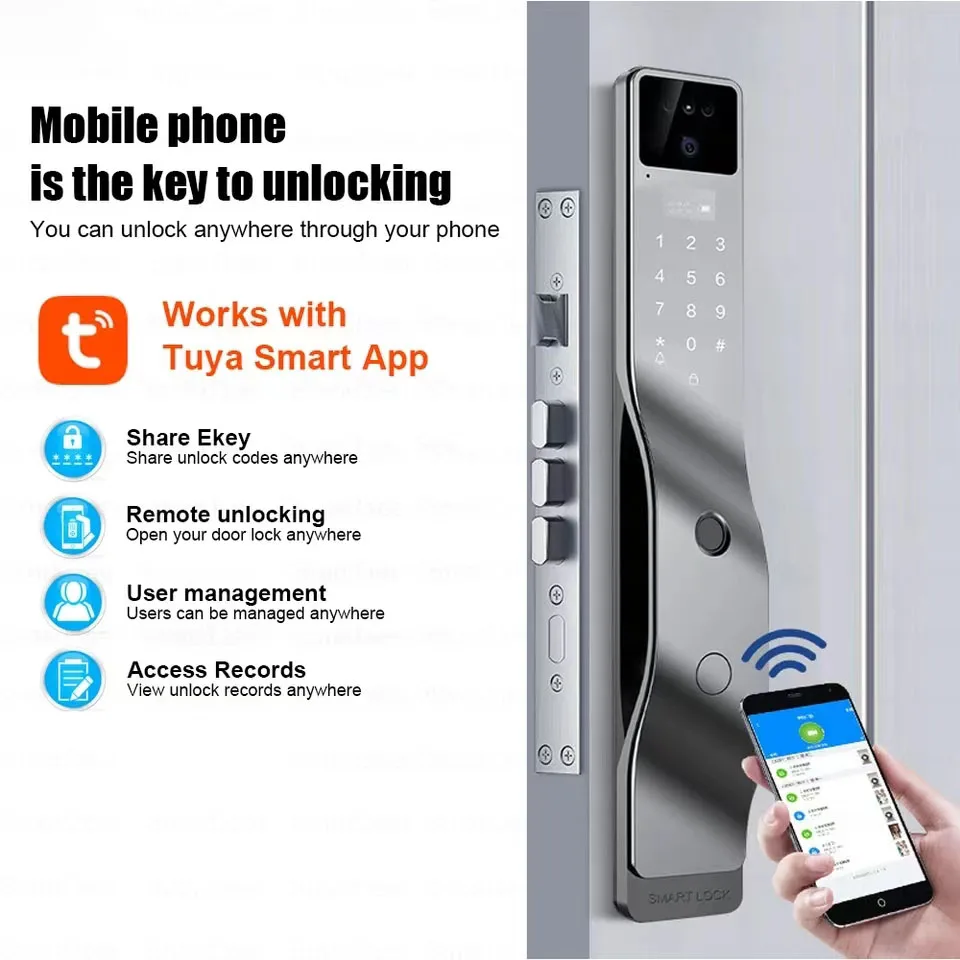 Tuya App Smart Lock Household Anti-theft Door Fingerprint Lock With Camera Password Lock Large Door Lock