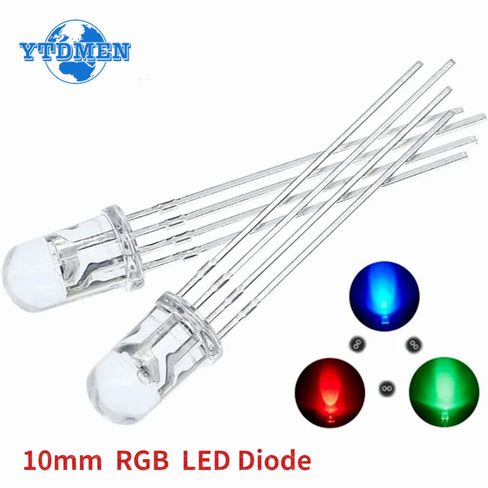 10PCS 10mm RGB LED Diode Kit Gemeinsame Kathode 4Pin Helle Lampe Lampen Elektronik Komponenten Anzeige Licht Emittierende Dioden