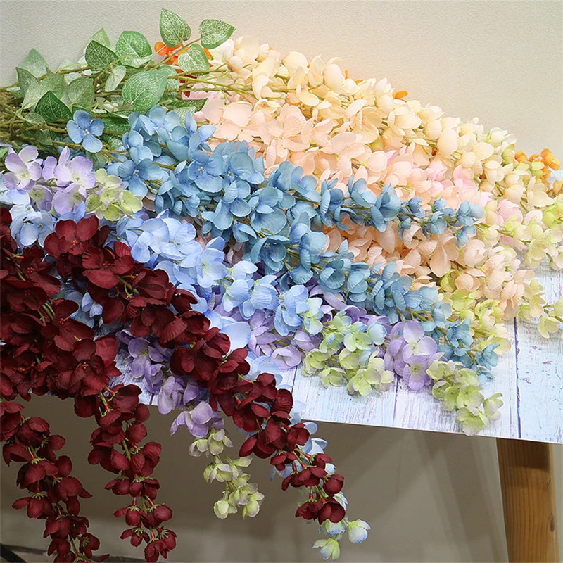 New Arrival One Silk Wisteria Hanging Greenery Plant Artificial 6 Flower Strings Golden Shower Tree Branch for Wall Floral Decor