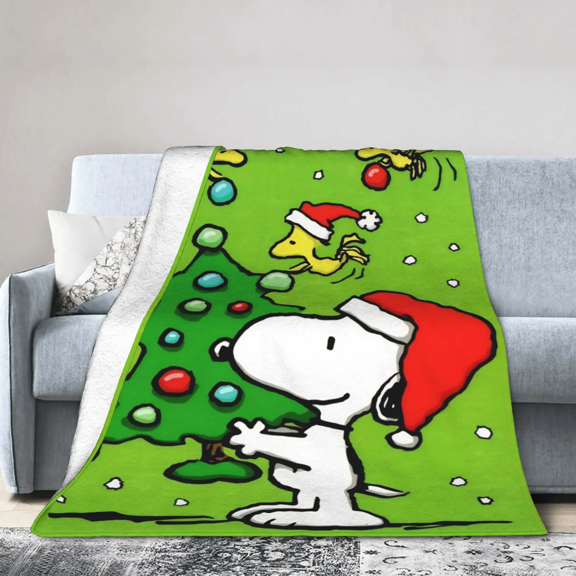 S-Snoopys Xmas Christmas Tree Blanket Cover   Wool Throw Blanket Bed Sofa Portable Soft Warm Bedsprea