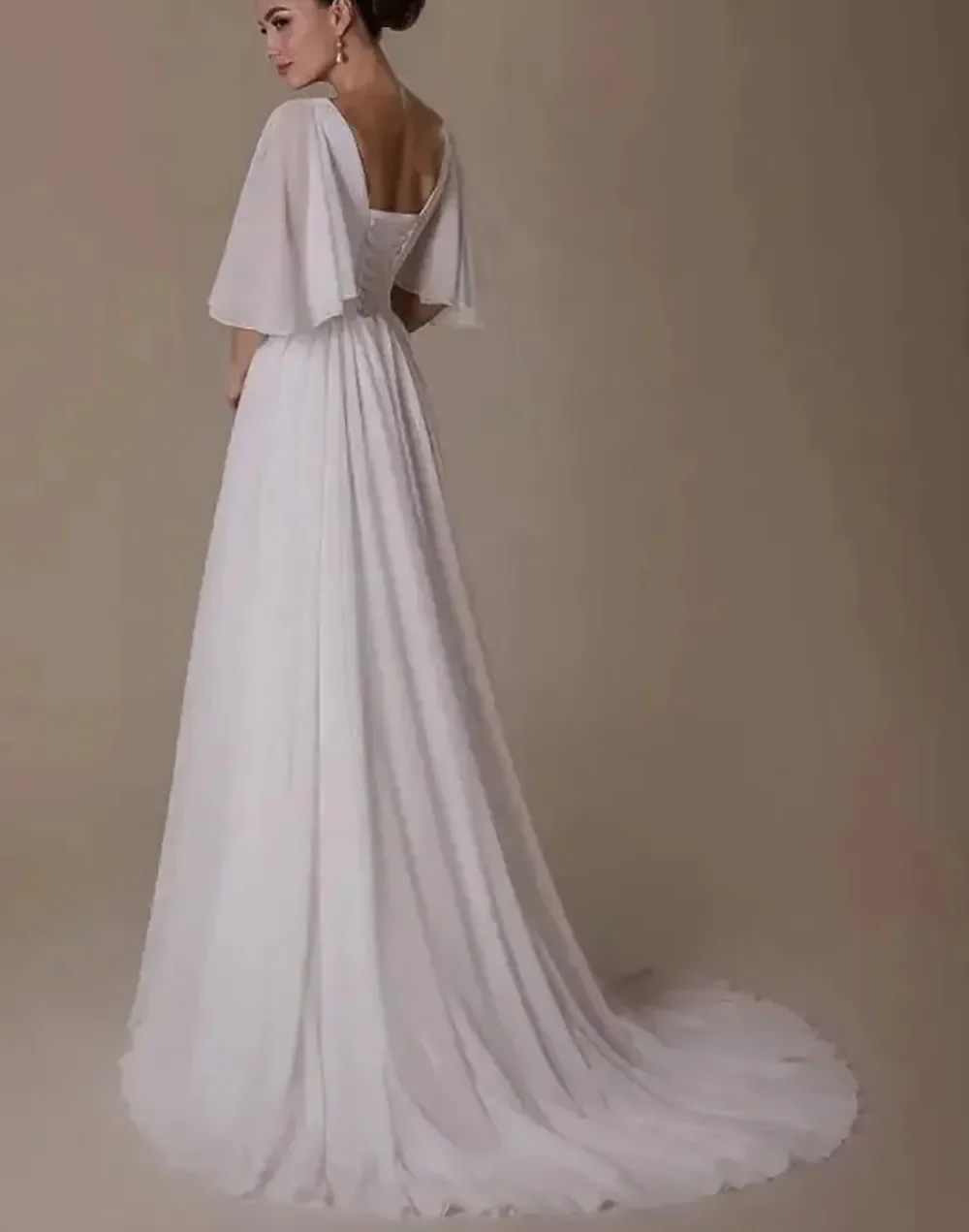 Simple Wedding Dress White Chiffon Half Sleeves Court Train V-Neck A-Line Robe De Mariee New Arrival Bridal Gown Brid