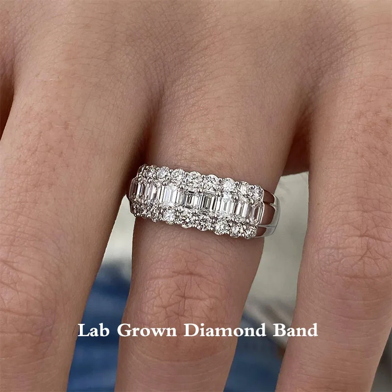 

1.55ctw Emerald Cut&Round Cut HPHT Lab Grown Diamond Wedding Band 14K Gold/925 Silver High End Design Unisex Ring