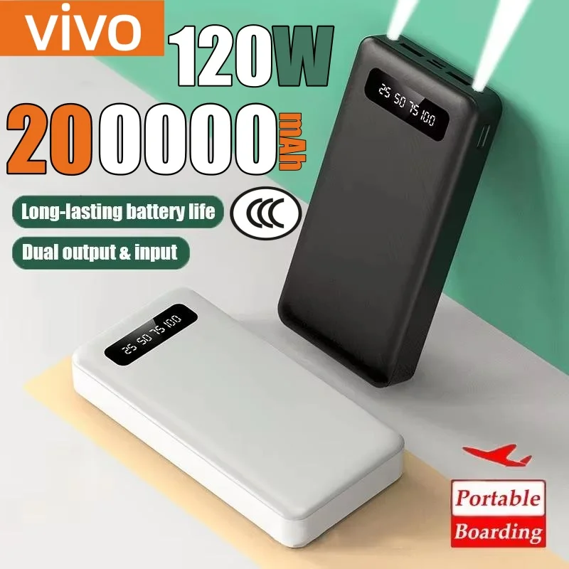 VIVO 200000mAh قوة البنك 120W سوبر شحن سريع البطارية عالية السعة شاشة ديجيتال قوة البنك آيفون سامسونج هواوي
