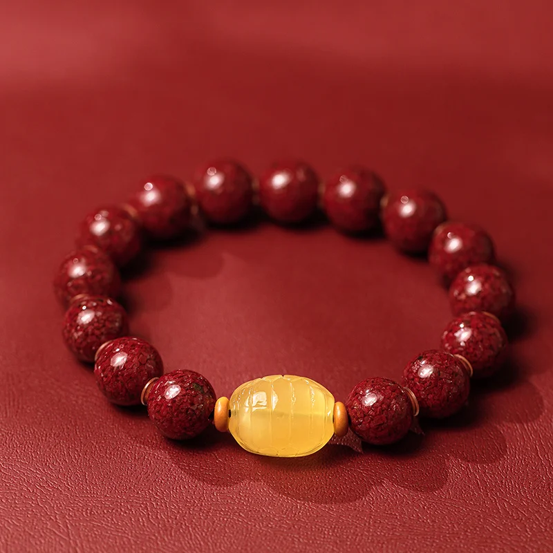 Natural Cinnabar Raw Or Crystal Sand Bracelet Coat Men's Life Year Rich World Beeswax Bracelet for Boyfriend Gift