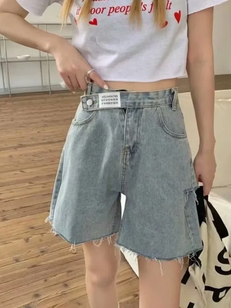 Feynzz\'s Gradient Hot Girl Denim Shorts Women\'s Summer Niche Sweet And Cool Loose High Waist A-line Wide-leg Five-point Pants