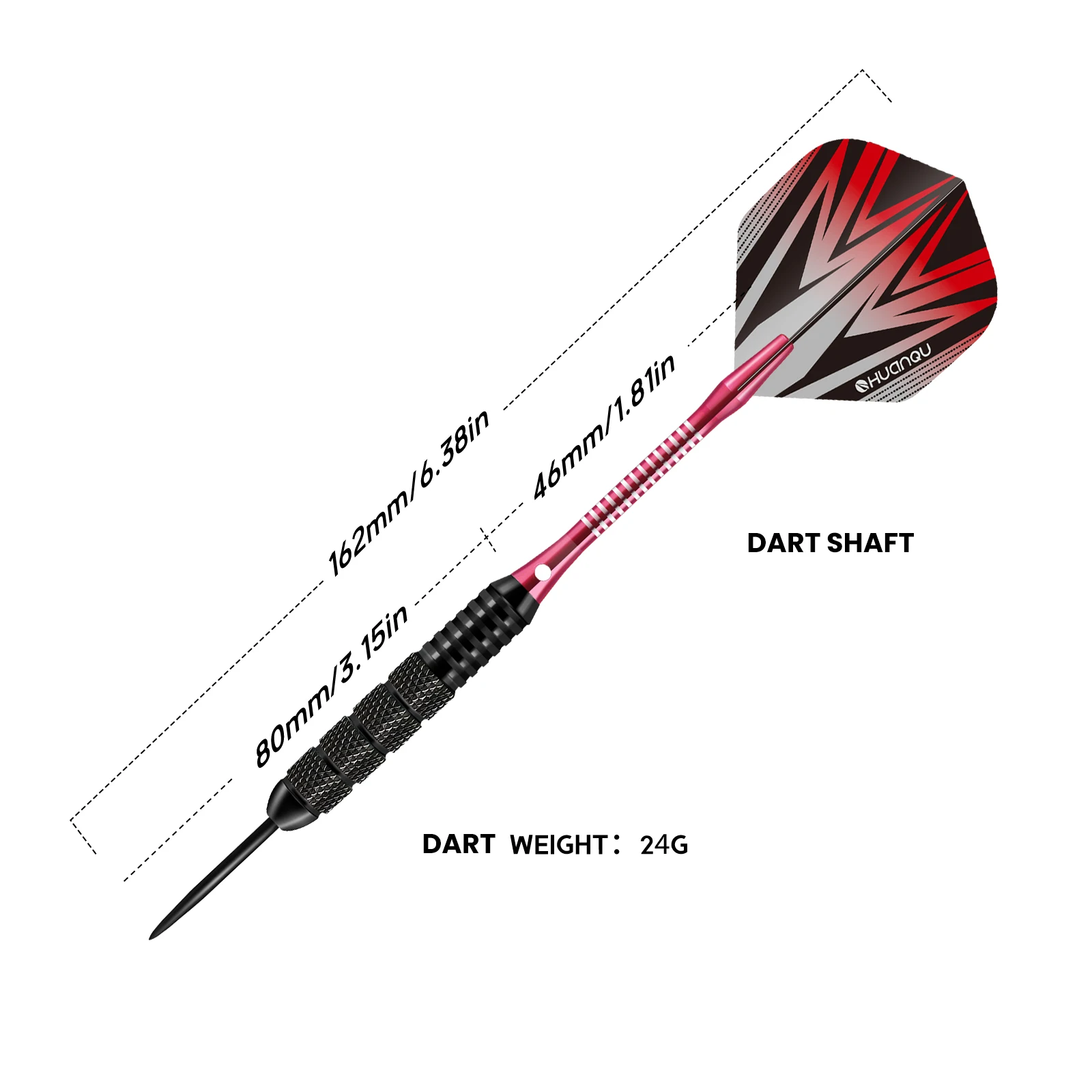 HUANQU 3Pcs 24g Steel Tip Darts Set Knurled Grip Dart Barrels with Spare Shafts Flights Carry Case for Dartboard Game