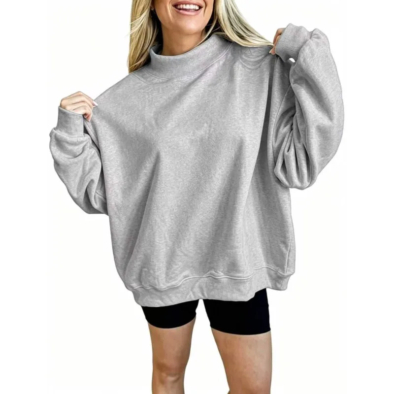 Oversized Loose Hoodie Sweatshirt Turtleneck Long Sleeved Solid Color For Lady Lazy Style Basic Casual Commuted Pullover Top New