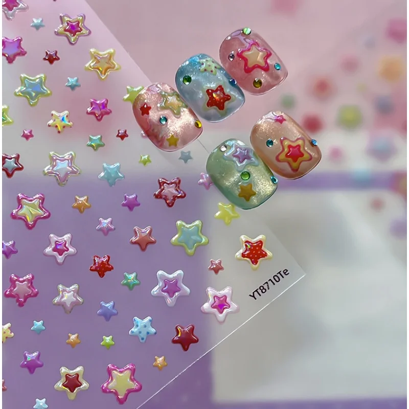 Shining Dopamine Candy Star Nail Patch Paper Colorful Five pointed Star Cute Nail Stickers Nail Decoration Nail Accessories DIY