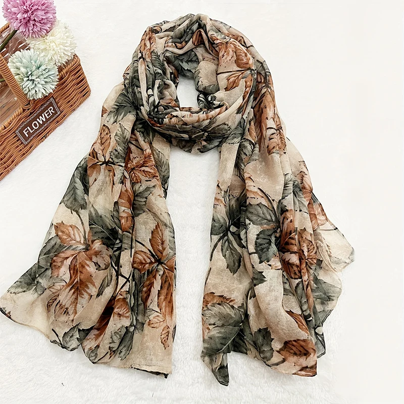 Luxury Brand Scarf Floral Cotton Shawl Lady Wrap Large Pashmina Hijab Headband Scarves Islamic Turban Bufanda Foulard Stoles