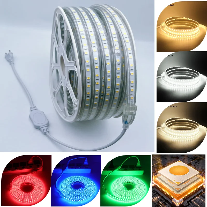

220V Led Strip 60Leds With EU Plug Flexible Led Light SMD 5050 Waterproof Outdoor Bright Kitchen Backlight Decor for Room&garden