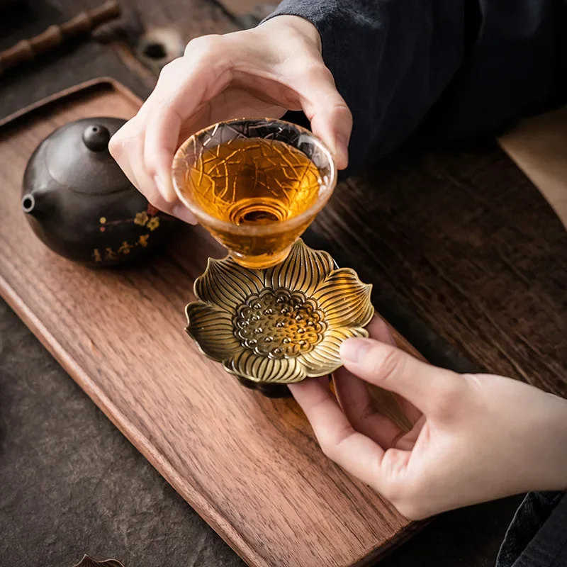 صواني شاي نحاسية عتيقة مضادة للحروق ، حامل أكواب ، وسادة حصيرة ، شاي كونغ فو ، قاعدة قهوة ، طراز ياباني ، إكسسوارات حفل