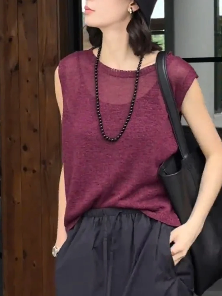 

Красный вязаный топ для женщин: модный дизайн, эффект похудения, летний, премиум-класса, для повседневной носки, в корейском стиле, Snow Dr