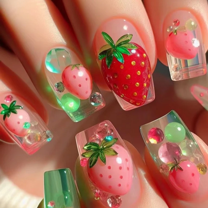 3Pcs3D Nail Silicone Mold Reusable Kawaii Cartoon Strawberry Cute Cherry Fragmented Flower DIY Nail Decoration Art