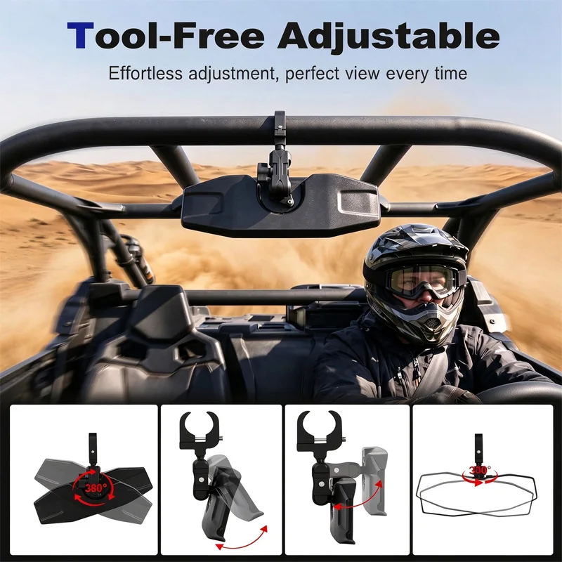 UTV Roll Bar Center Rearview Mirror Wide Convex Lens Adjustable Mount For Polaris RZR Can Am X3 Honda Pioneer Talon Kawasaki