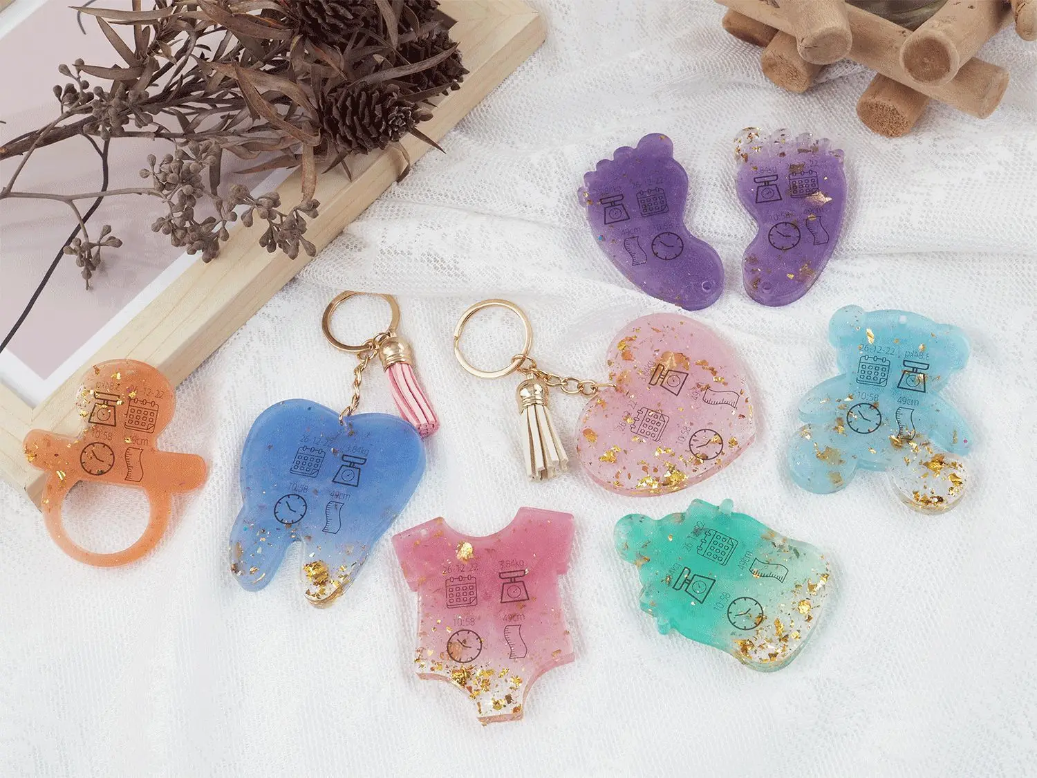 Baby Anniversaries Foot Tooth Heart Nipple Earring Pendant Epoxy Resin Mold Quicksand Necklace Keychain Jewelry Making Tools