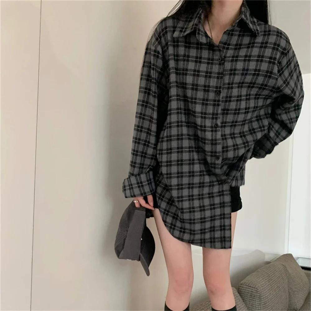 Alien Kitty Spring Shirt Coats Women All Match Plaid Chic Oversize New 2023 Loose Office Lady Vintage Full Sleeve Casual OL