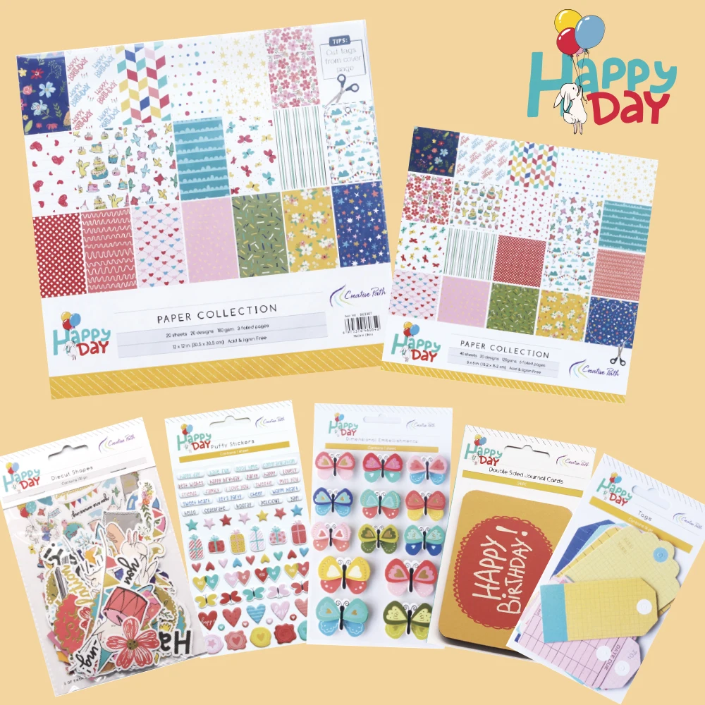 Creative Path Happy Day Scrapbooking Journaling Set 7pcs Decorative Papers Diecuts Tags Journal Cards Stickers DIY Crafting Kits view 2