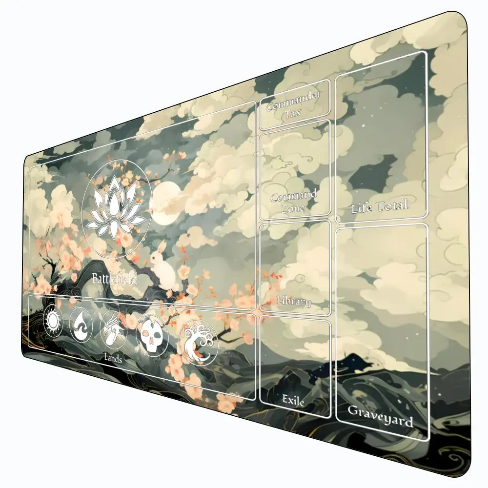 

Japanese Aesthetic Green Mouse Pad Card Game Mat Large Computer Office Mousepad XXL Non-slip for MTG DTCG CCG RPG Trading Cards