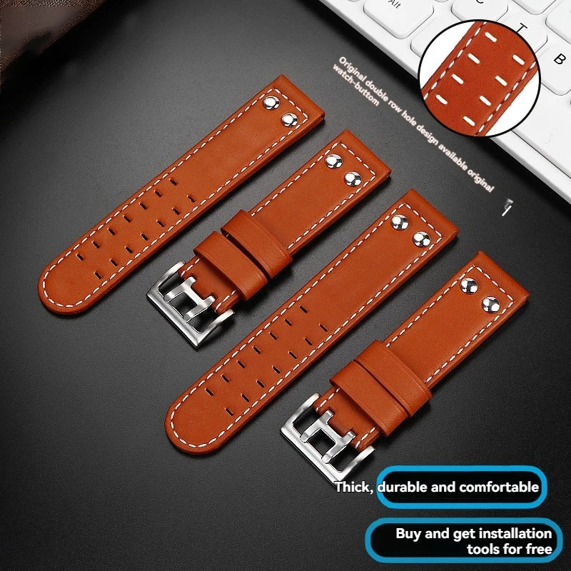 20mm 22mm Genuine Italian Leather Watch Band for Hamilton Khaki Aviation H77616533|Premium Cowhide Strap Stainless Steel Buckle