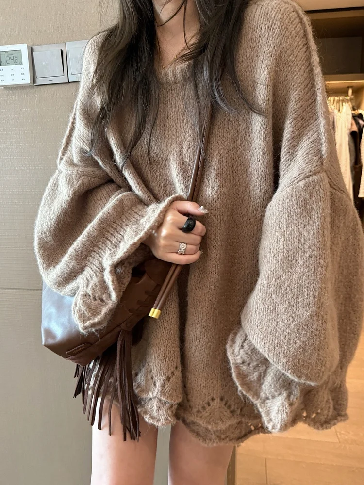 

OHLABABY кружевной фонарь све женский трикотаж свободный удобный мягкий осенне-зимний новый круглый топ Ne Long Sve