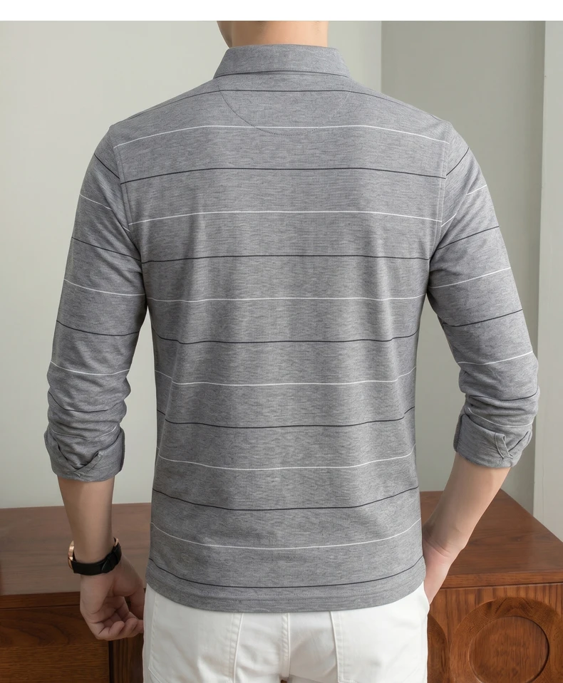 Hochwertiges gestreiftes Langarm-Poloshirt für Herren, neues Komfort-Taschendesign, Frühling/Herbst, luxuriöses Business-Casual-T-Shirt. – Detail 13