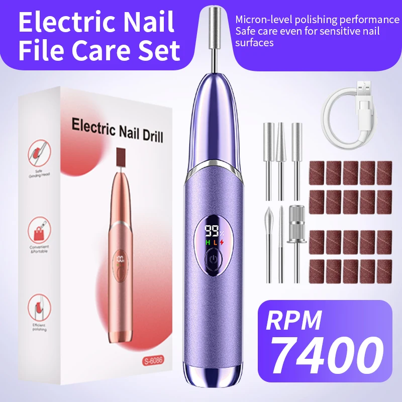 Wireless Electric Nail Drill Machine, Portable Rechargeable 6 in 1 Nail File Kit for All Nail Care, Manicure Drill Salon Tool