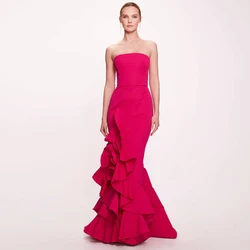 Rose Red Party Dress Exquisite Ruffles Strapless Trumpet Graduation Gowns Long Mermaid Special Occasion Dresses for Women 2024