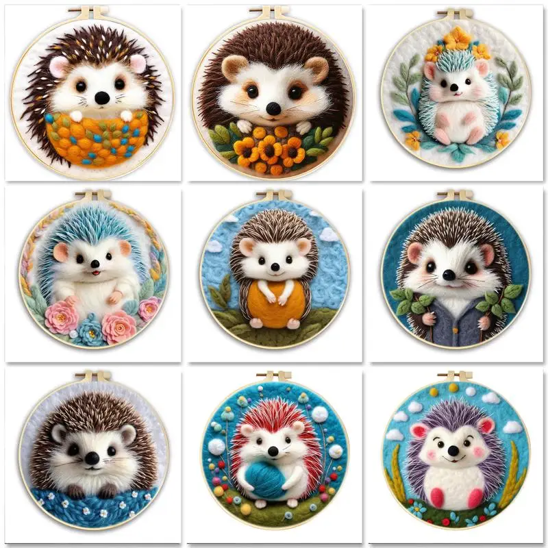 

GATYZTORY 20x20cm Diy Wool Felting Painting With Frame Felt Kit Animal Hedgehog Wool Needle Felt Picture Kit Felt Craft New Gift