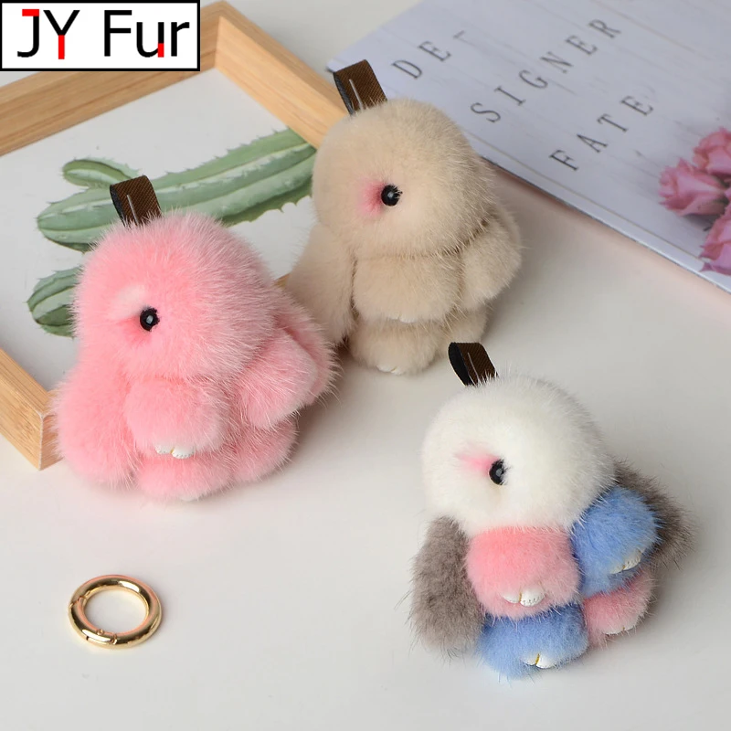 

Cute Bunny Genuine Mink Fur Rabbit Keychain Bag Purse Charm Animal Lovers Pocketbook Accessory for Women Girl Gift