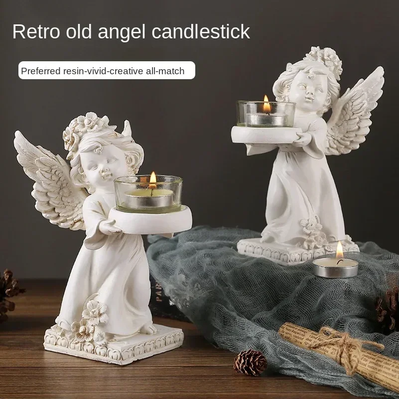 Candle Holder Retro Angel Candlestick Ornaments Resin Home Tabletop Furnishings Romantic Candlelight Dinner Atmosphere Decor