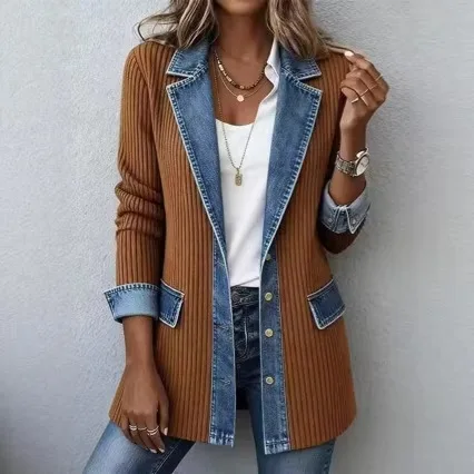

Vintage Jacket Washed Distressed Patchwork Blazer Contemporary Slim Tailored Jacket Autumn Winter Heavyweight Outerwear