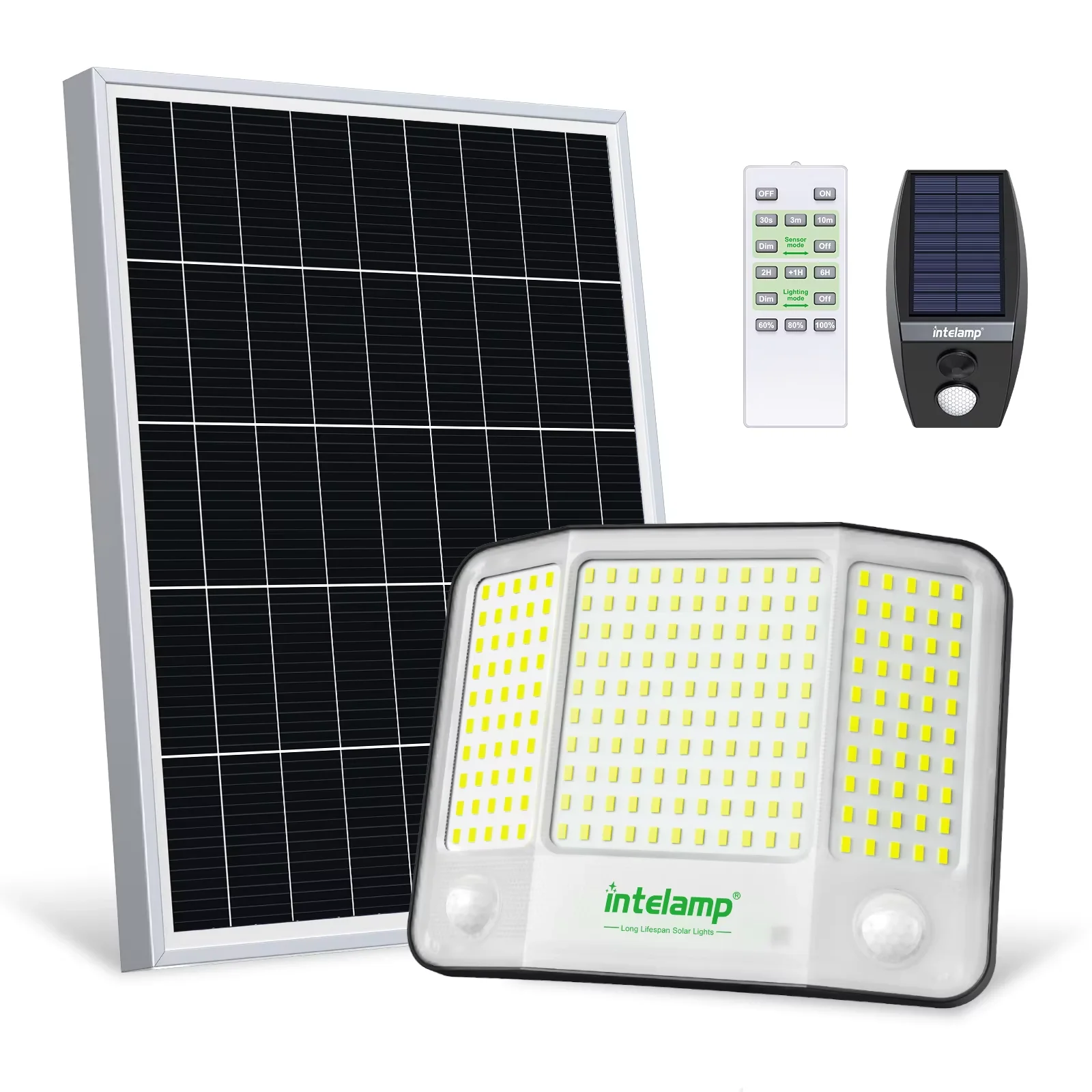 Intelamp 20.000 mAh Solarleuchten für den Außenbereich mit langer Akkulaufzeit, Flutlicht, Sicherheitslicht, Scheinwerfer mit supergroßem Solarpanel, schnelleres Aufladen, drei Bewegungssensoren,